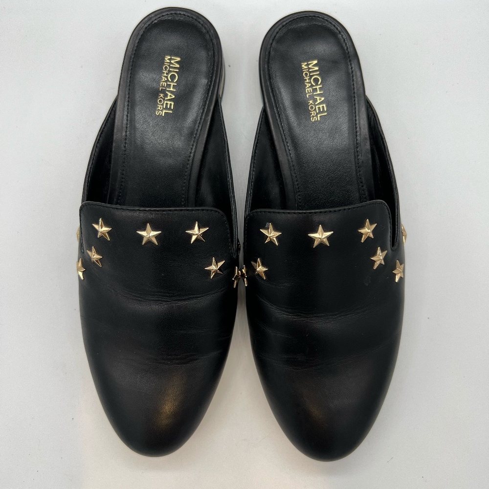 Michael Koss Black Leather Star Studded Slip On